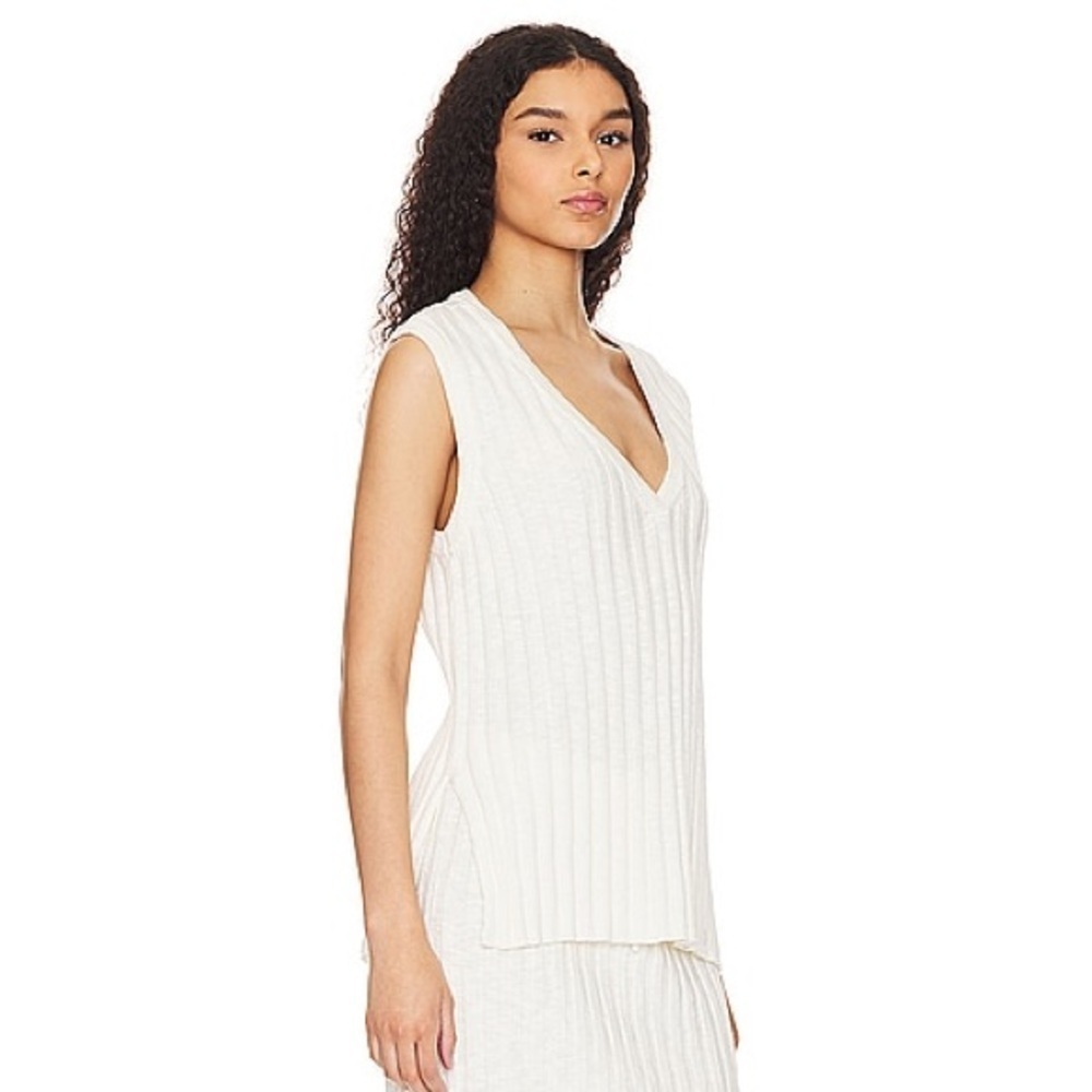 Free People Women's Small Veta Sweater Knit Tank Top Ivory V-Neck Ribbed